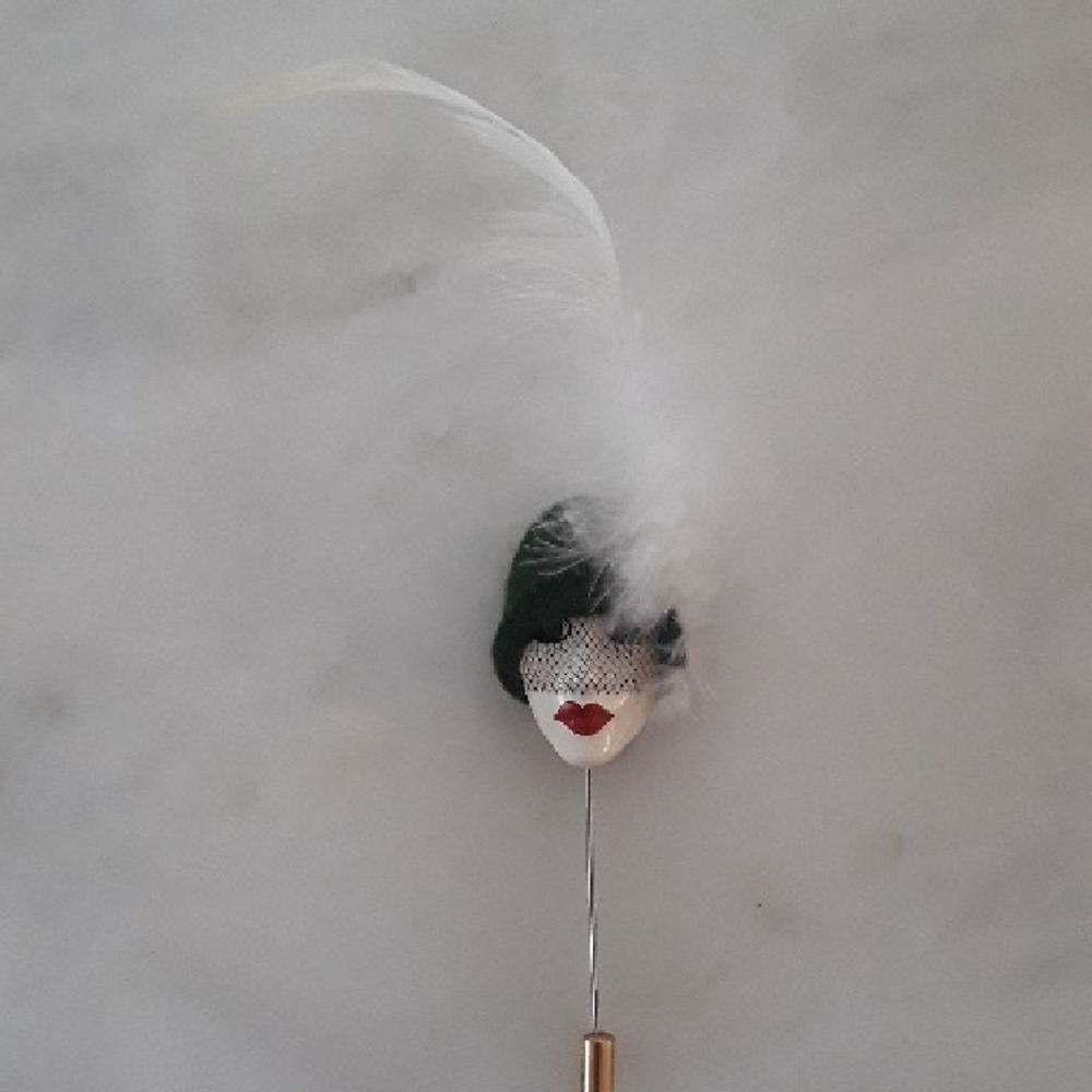 Beautiful Vintage French Flapper Stick Pin Brooch 1970s Collectible Hand painted